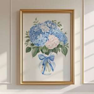 Blue Hydrangea Watercolor Print | Floral Watercolor Painting | Printable Blue Flower Art | Watercolor Hydrangea Wall Decor | Botanical Print