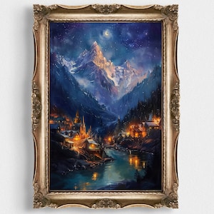 Himmlische Nacht Hofposter | Digitales druckbares Poster | Nacht Mond und Sterne Wall Art | Sternenklare Velaris Dorf Skyline | Fantasie Kunstwerk