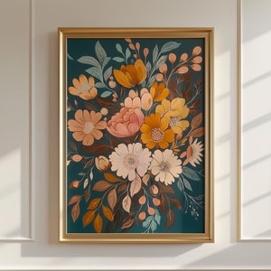 Midcentury Modern Boho Floral Art | Abstract Flower Bouquet Print | Botanical Wall Decor | Digital Download Artwork | Artful Boho Chic Decor