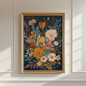 Midcentury Modern Boho Floral Art | Abstract Flower Bouquet Print | Botanical Wall Decor | Digital Download Artwork | Artful Boho Chic Decor