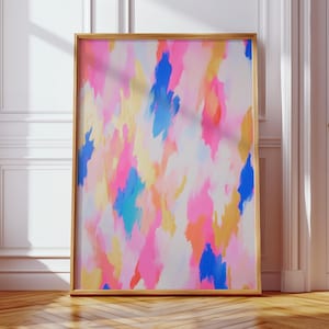Abstract Pink and Gold Painting | Trendy Printable Wall Art | Colorful Dorm Room Decor | Preppy Aesthetic Downloadable Print | Blue Decor