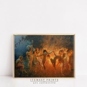 Tanzende Hexen Kunst | Vintage Gotik | Dark Academia Ästhetik | Feuer Print Gemälde | DRUCKBAR Dark Academia | Vintage Kunstdruck