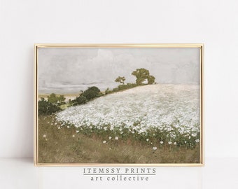 Spring Meadow Painting | Country Field Landscape | PRINTABLE Vintage Landscape | Wildflower Field Oil Painting | Vintage Digital Download