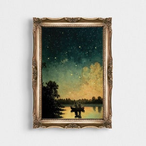 Vintage Star Gazing | Downloadable Wall Art | Night Landscape Art Printable Art Print | Night Sky Landscape | Printable Night Poster