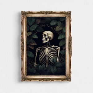 Dark Cottagecore Room Decor, Gothic Skull Wall Art, Floral Goth Decor, Dark Oil Painting, Vintage Aesthetic Botanical Skeleton Portrait