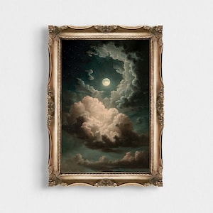 Vintage Painting of the Moon and Stars Digital Print | Celestial Print | Gothic Wall Art | Printable Art | Dark Aesthetic | Instant Download