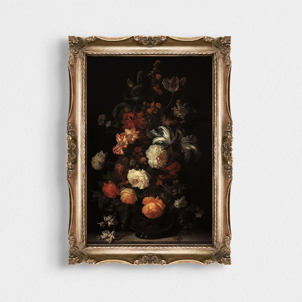 Dark Flower Painting - Vintage Moody Flora Decor - Printable Wall Art - Victorian Wall Art - Moody Floral Wall Art - Dark Academic Print