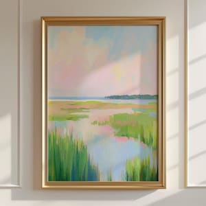 Pastel Marsh Sunset Painting | Carolina Lowcountry Coastal Watercolor Art | Pink Beach House Wall Print | Coastal Landscape Digital Download