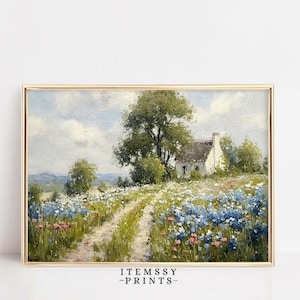 Cottage Garden Spring Landscape Print | Cottagecore Farmhouse Decor | Printable Wall Art Poster | Vintage Watercolor Art | Digital Download
