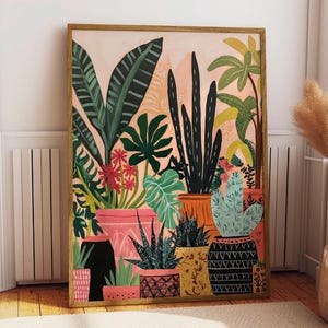 Impresión abstracta de flores botánicas Art Déco / Ilustración digital moderna / Arte mural para sala de estar, dormitorio y comedor / Póster de jarrón clásico decorativo