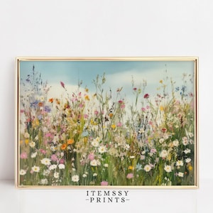 Vintage Wildflower Painting | Rustic Farmhouse Floral Artwork | Spring Wall Print Nursery Decor | Girls Room Flowers | Digital Download