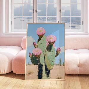 Wüstenkaktus Kunstdruck | Trendige Western-Wanddekoration | Vintage Girly Kaktus Poster | Preppy Raumästhetik | Mexikanische Wüste Digitaler Download