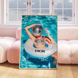 Diskokugel Kunstdruck | Trendy Preppy Wanddekor | Girly Wohnheim Raum Wand Kunst | Funky Schwarz-Weiß-Silber Poster | Eklektische druckbare Kunst