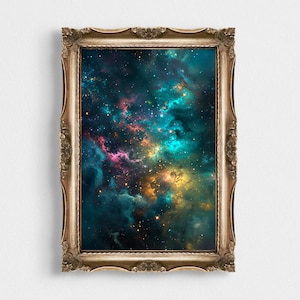 Impresión de cielo nocturno celestial / Póster de cielo estrellado / Paisaje nocturno encantador / Arte de pared imprimible / Descarga instantánea / Decoración de pared de la Vía Láctea