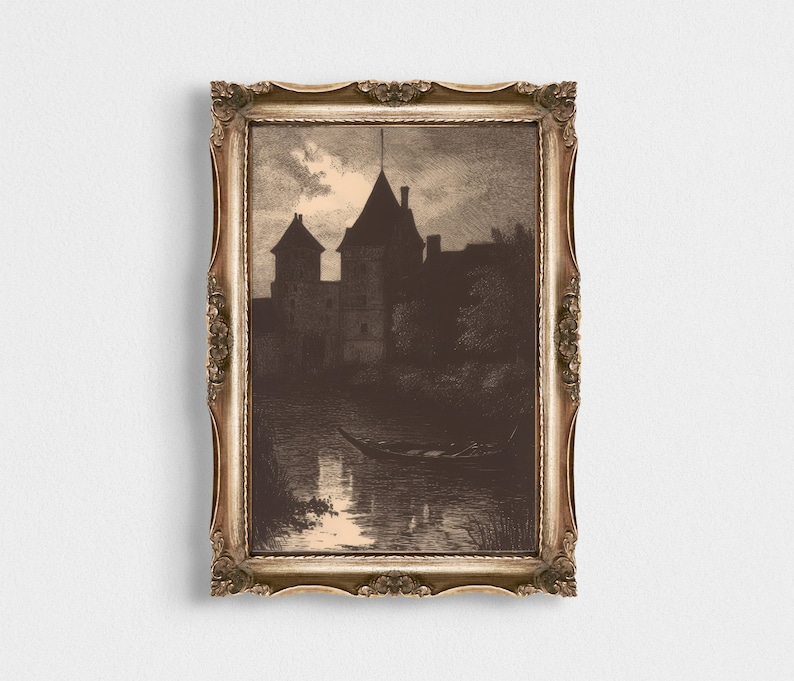 Moody Dark Landscape Print Landscape Vintage Painting Dark Academia Vintage Gothic Print Printable Moody Wall Art Instant Download image 1