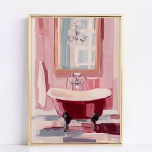 Impressão de arte de banheiro rosa vintage da moda | Decoração de parede feminina e elegante | Impressões de banheiro retrô fofas | Download digital para decoração de banheiro chique