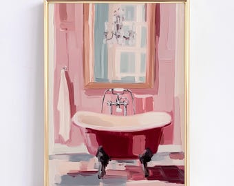 Trendy Vintage Pink Bathroom Art Print | Girly Preppy Wall Decor | Cute Retro Bathroom Prints | Digital Download for Chic Bathroom Decor