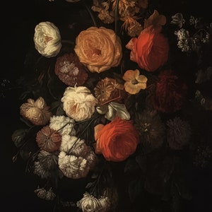 Vintage Moody Painting Victorian Wall Art - Dark Flower Painting ...