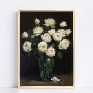 Dark Moody Peony Oil Painting Fine Art Print | Dark Floral Wall Art | Elegant Botanical Decor | Decor for Living Room or Bedroom