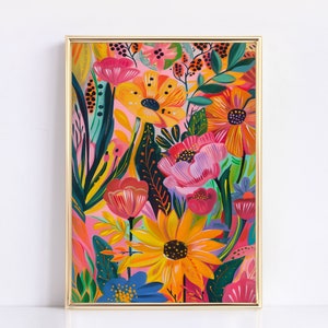 Vibrant Abstract Floral Botanical Wall Art | Colorful Acrylic Abstract Wall Art | Modern Printable Art for Living Room | Flower Art Print