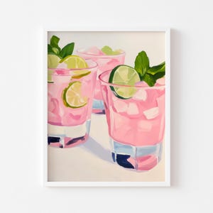 Zomercocktailkunstprint | Roze retro decoratie voor barwagen voor kuikens | Illustratie preppy drankje | Trendy afdrukbare muurkunst | Digitale download