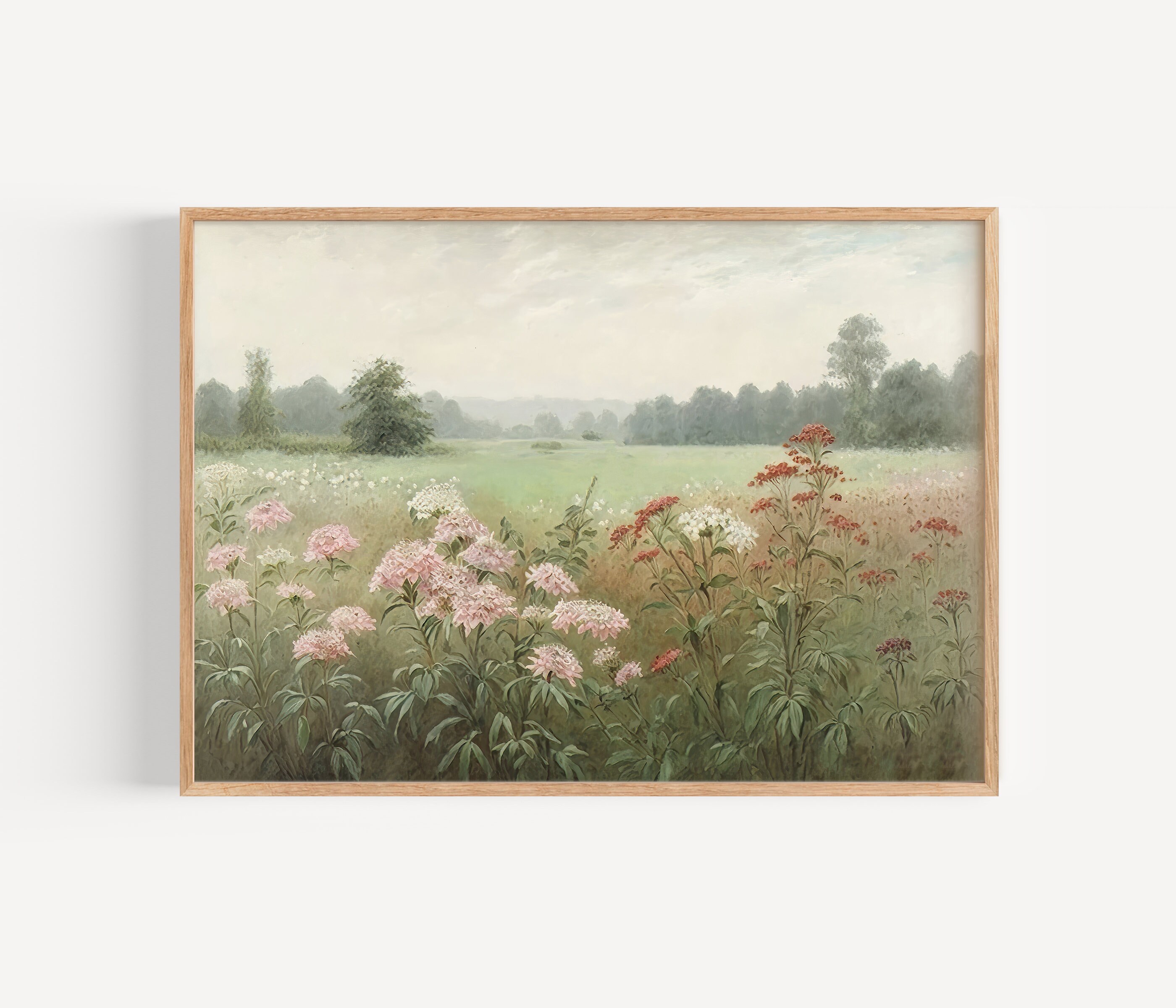 Pink Wildflower Field Flower Meadow Print Vintage Wall Art - Etsy