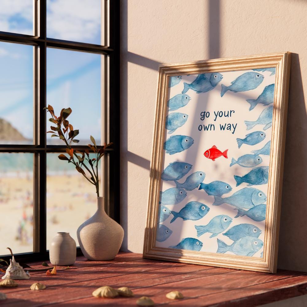 Go Your Own Way Fish Poster | Watercolor Art Inspirational Quote ...