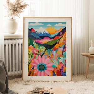 Lebendige Blumengarten Wand Kunst Druck | Bunter Sommer Botanischer Natur Dekor | Helle digitale Blumen Aufnäher Kunst | Geschenk für Zuhause oder für das Büro