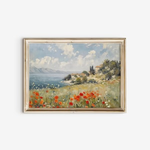 Wildflowers by the Sea Print - Spring Floral Artwork - Country Cottage Decor - Vintage Farmhouse Wall Art - Field Print - Rustic Home Decor