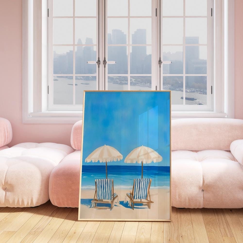 Coastal Beach Chairs Painting | Beach Wall Art Printable | Trendy Blue  Apartment Decor | Granddaughter Coastal Decor | Kitchen Printable Art - Etsy, image size:1000x1000
