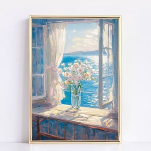 Pintura de flores de naturaleza muerta vintage / Arte mural con flores junto a la ventana / Impresión de arte floral antiguo / Pintura con jarrón de estilo melancólico / Arte mural interior