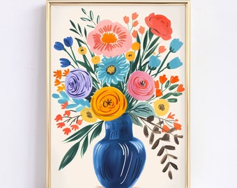 Maximalist Flower Market Wall Art | Trendy Girly Decor | Dopamine-Inducing Retro Poster | Vibrant Dorm Room Art | Colorful Matisse Print