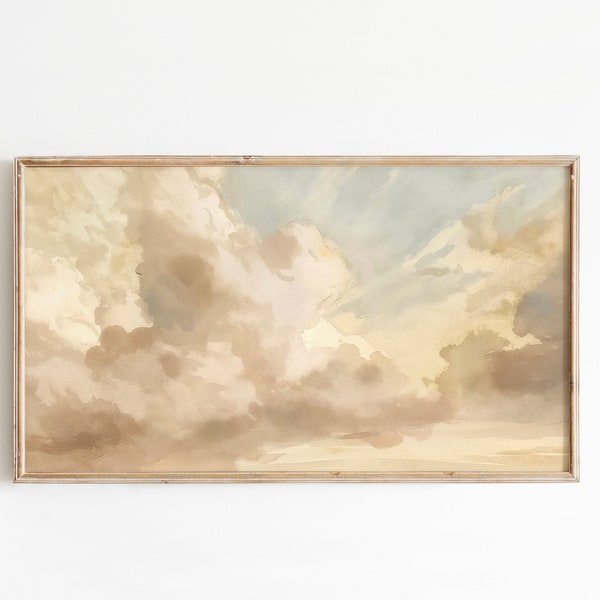 Moody Vintage Cloud Frame TV Art | Elegant Gold Cloudscape Samsung Frame TV Art | Atmospheric Cloud Painting for Samsung Frame TV