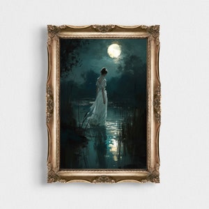 Mystical Lake Painting | Dark Academia Print | Moody Victorian Wall Art | Dark Decor | Cottagecore Poster | Gothic Prints | Vintage Print