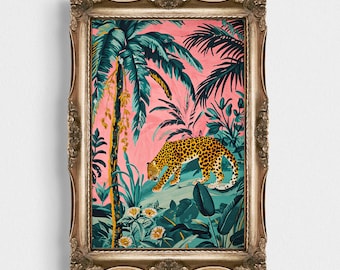 Cheetah Print | Pink Jungle Art | Boho Home Decor | Blush Pink Jungle Poster | Minimalistic Striking Leopard Artwork | Boho Chic Poster