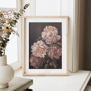 Peony Wall Art Moody Dark Flower Print Antique Art Print Printable ...