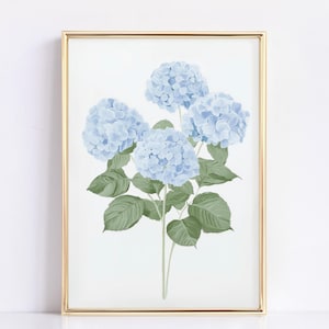 Blue Hydrangea Watercolor Print | Floral Watercolor Painting | Printable Blue Flower Art | Watercolor Hydrangea Wall Decor | Botanical Print