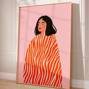 Abstract Woman Print | Minimalist Stripes Portrait | Cozy Pink Modern Girly Decor | Printable Wall Art for Bedroom | Trending Home Artwork