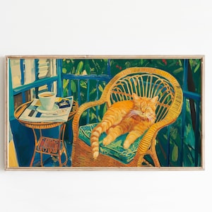 Sleeping Orange Cat Sasmung Frame TV Art - Home TV Room Decor, Cozy Spring Digital Art, Cute Frame TV Art - Digital Download