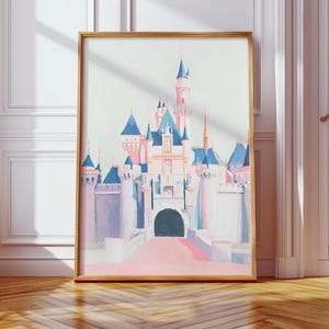 Soft Pastel Magic Castle Painting | Girly Princess Kingdom Art | Pink Blue Nursery Wall Decor | Whimsical Fairy Tale Printable | Kids Room