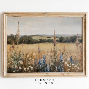 Wildflower Field Oil Painting Print | Digital Country Field Art | Flowers Landscape Artwork | Printable Vintage Meadow Landscape Poster