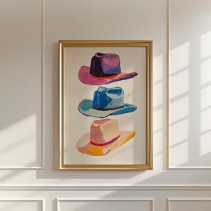 Vintage Cowboy Hats Art Print | Cozy Mid Century Modern Western Painting | Trendy Wall Decor | Digital Download | Gift for Western Art Lover