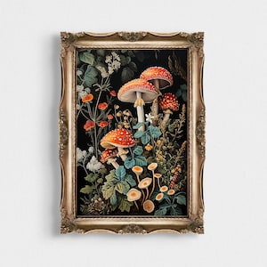 Vintage Lithography Art Print | Dark Gothic Decor | Cottagecore Style Poster | Printable Enchanting Home Decor | Dark Mushroom Wall Art