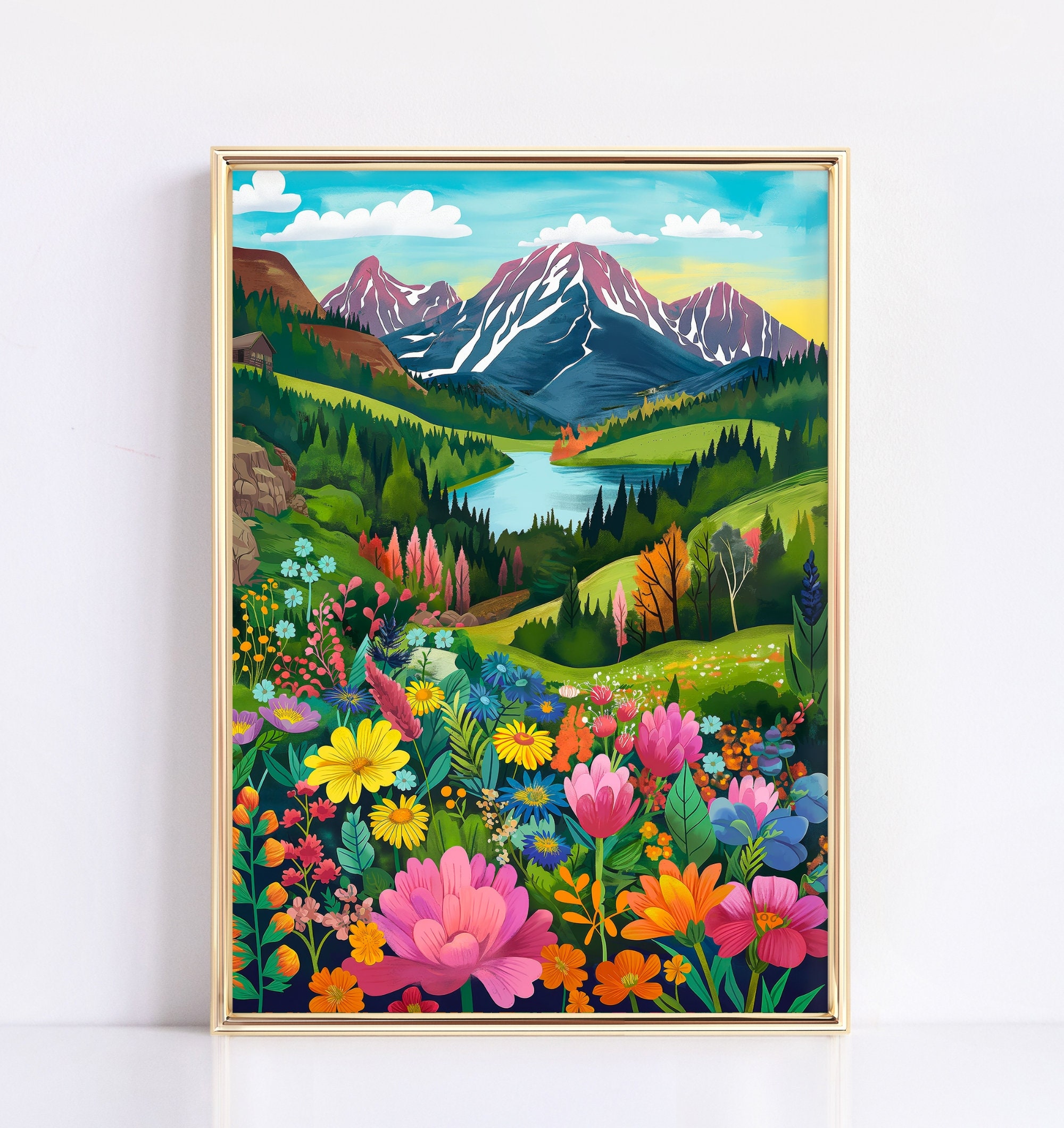 Colorful Flower Garden Illustration Wall Art | Vibrant