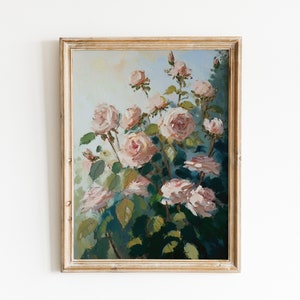 Impresión de flores vintage de Moody Rose, impresión de naturaleza muerta floral oscura, pintura al óleo, Dark Academia IMPRIMIBLE, arte de pared de rosa rosa, descarga digital