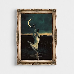 Impresión de Lake Serenity / Dark Academia / Arte mural de diosa victoriana melancólica / Decoración de mujer oscura / Póster de estilo cottagecore gótico / Impresiones góticas