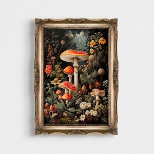 Pilz Poster | Gothic Dekor | Vintage Lithographie | Poster im Cottagecore Stil | Printable Zauberhaftes Wohndekor | Dunkle Wandkunst