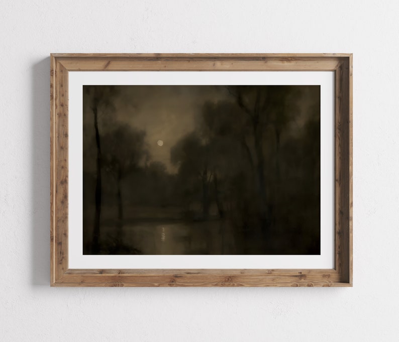 Vintage Moody Abstract Landscape Painting Dark Wall Art Etsy