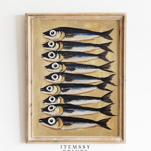 Sardine Tin Art Print | Vintage Fish Poster | Retro Sardine Wall Art | Eclectic Kitchen Decor | Maximalist Seafood Print | Bold Wall Art