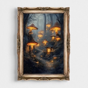Gothic Fantasy Wald Kunstdruck | Mystische Wald- und Pilzszene | Verzauberte Zauberhafte Landschaft | Märchenhaftes Dekor | Geschenk für Träumer